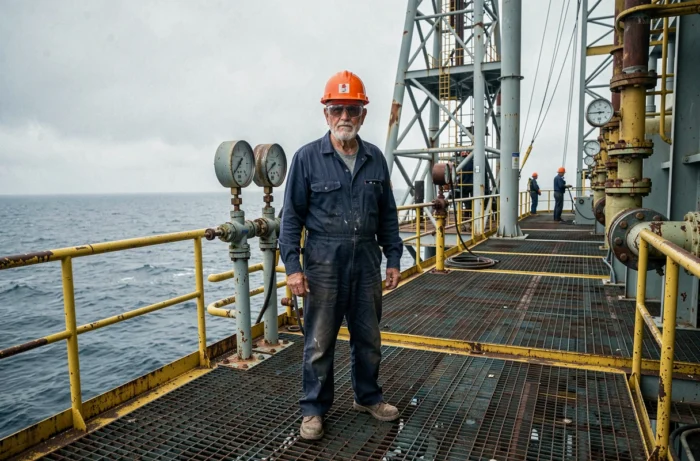 Ingénieur pétrolier sur une plateforme offshore d'exploration et de production de pétrole et de gaz