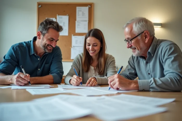 Groupe d'adultes participant à un atelier mémoire imprimé dans un espace communautaire