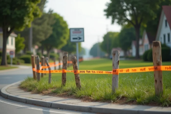 Terrain délimité de 6 ares soit 600 mètres carrés avec jalons de bornage dans un quartier résidentiel